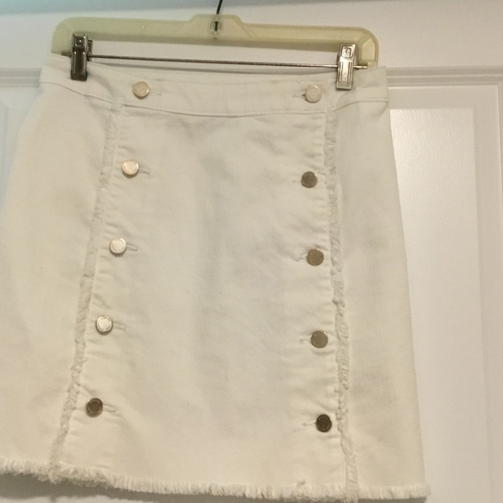 Micheal Kors white denim shirt skirt with gold buttons